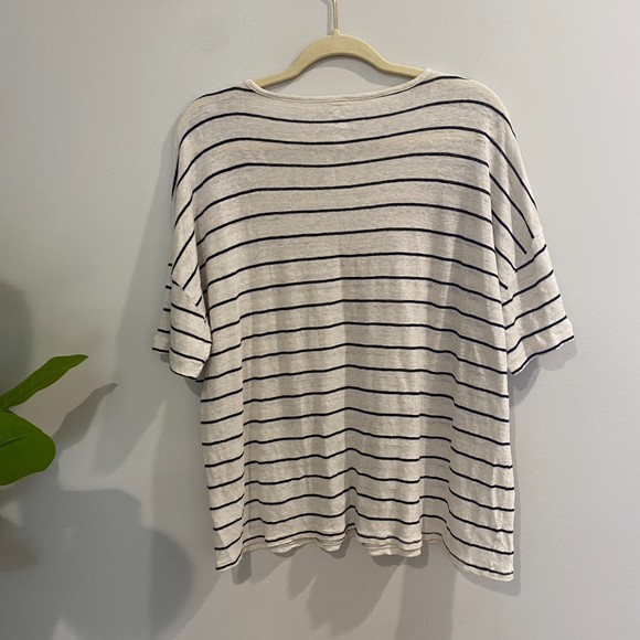 J. Crew Relaxed Linen Drop Shoulder Scoop Neck Stripe Tee Size Medium - Picture 3 of 10